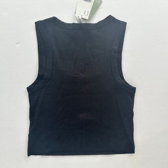 H&M Basic Ribbed Scoop Crop Top Tank Black NEW Size Medium Sexy Prep Tight Fit - Picture 3 of 4